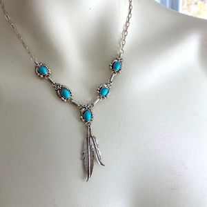 Turquoise and Sterling Silver Necklace, .925, Southwestern, signed